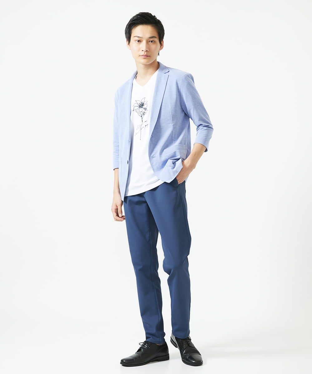 MKDGC31130 MK MICHEL KLEIN HOMME(MKミッシェルクランオム) 【EC限定】七分袖ジャージジャケット / トライクールカノコ ブルー