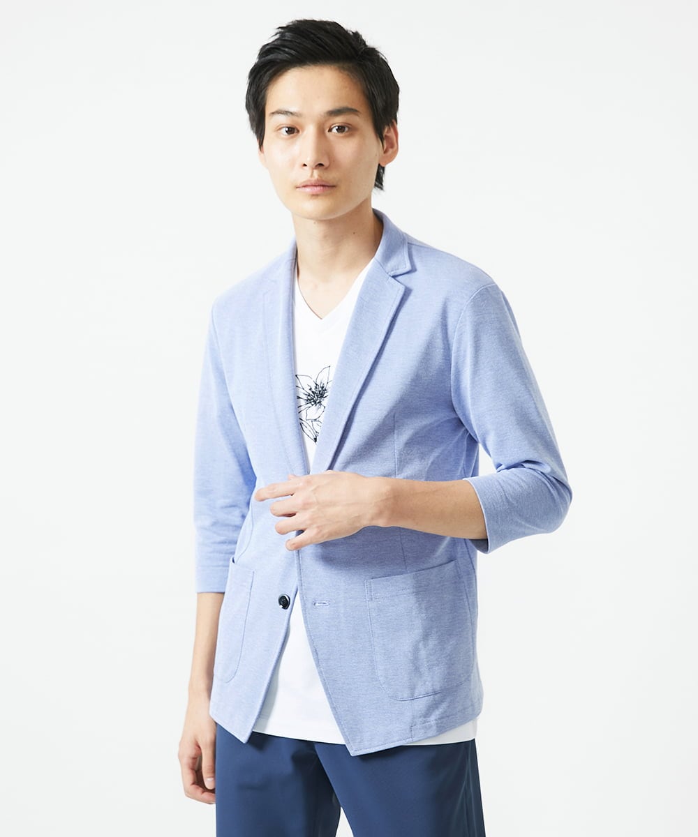 MKDGC31130 MK MICHEL KLEIN HOMME(MKミッシェルクランオム) 【EC限定】七分袖ジャージジャケット / トライクールカノコ ブルー