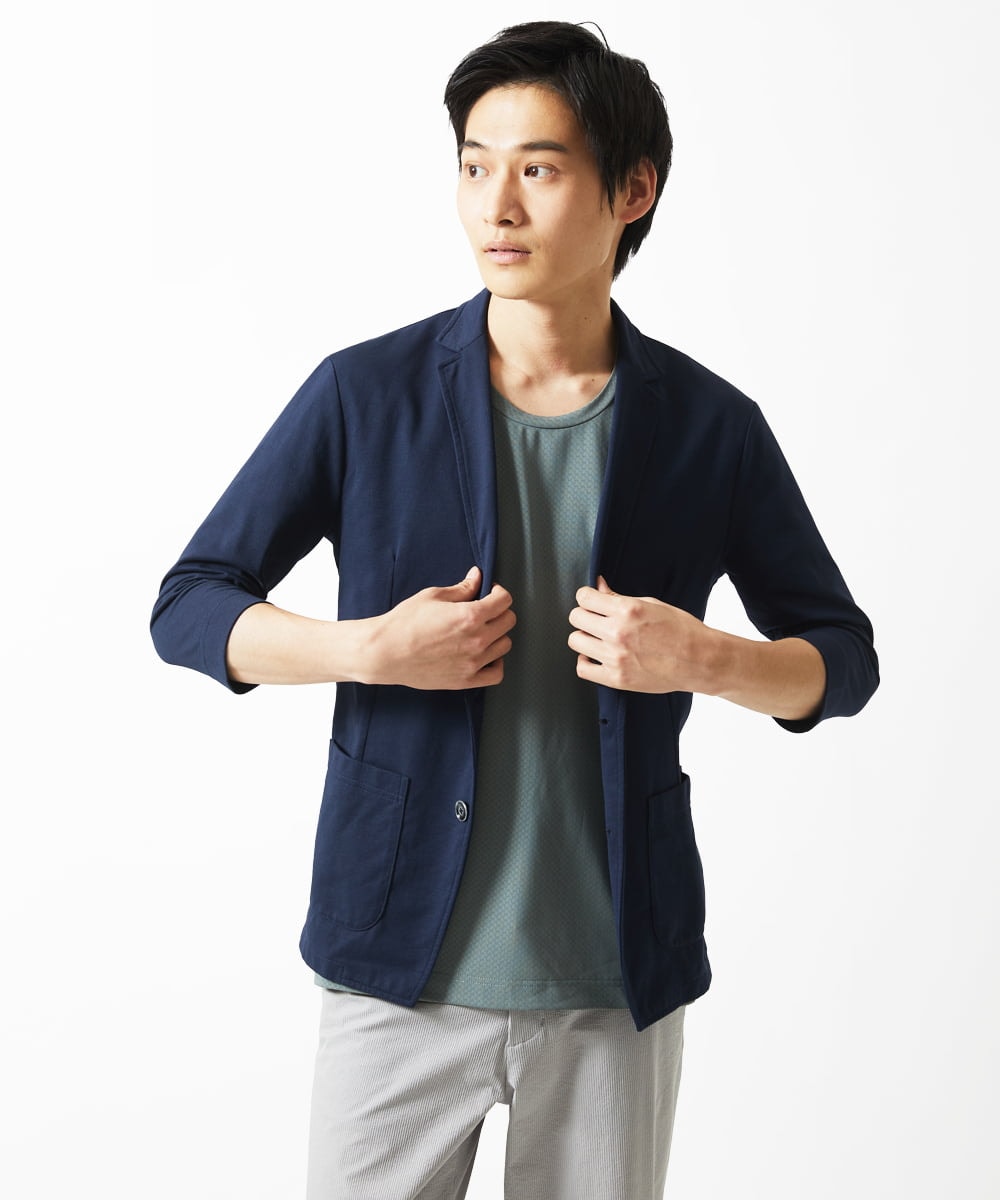 MKDGC31130 MK MICHEL KLEIN HOMME(MKミッシェルクランオム) 【EC限定】七分袖ジャージジャケット / トライクールカノコ ネイビー