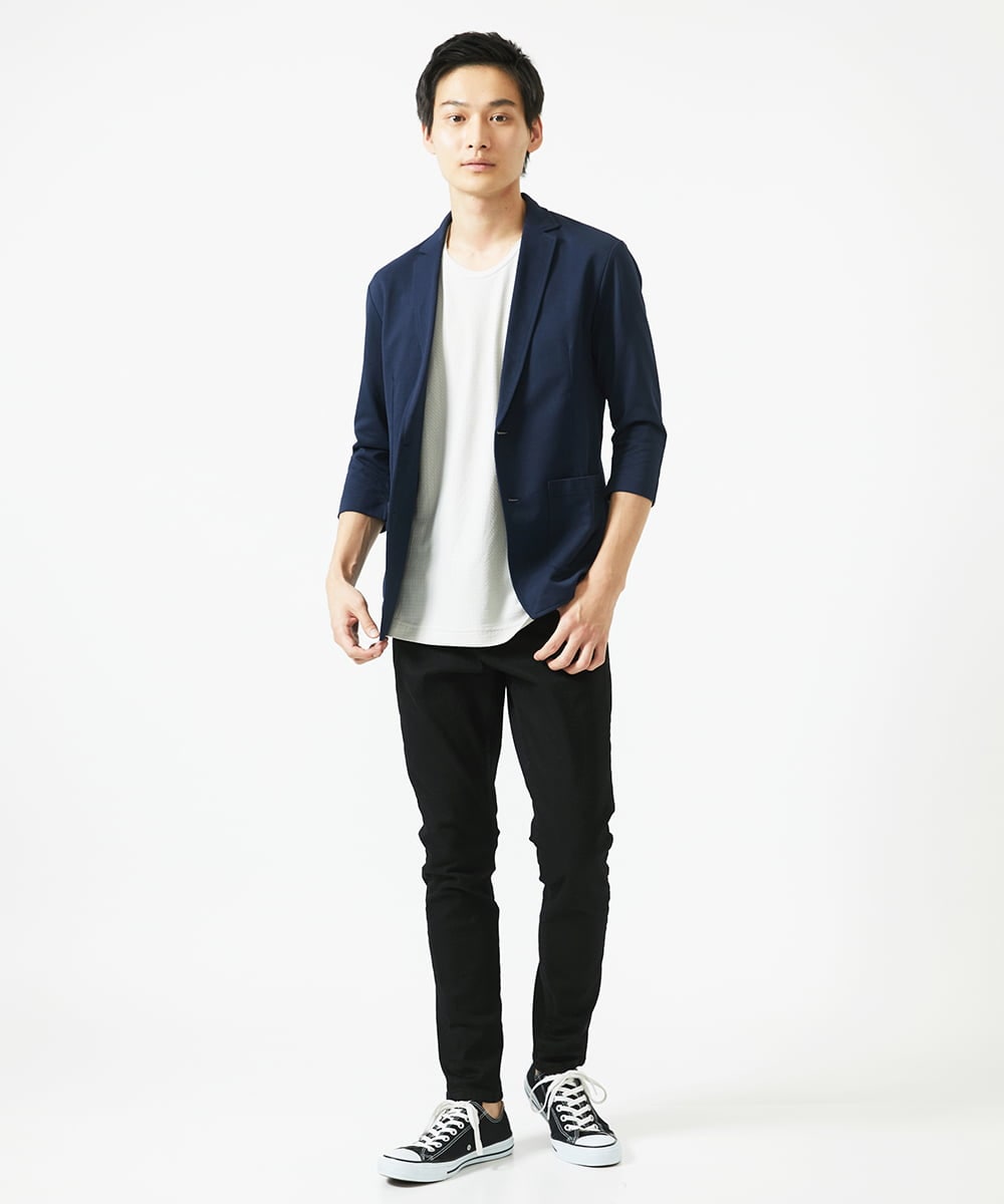 MKDGC31130 MK MICHEL KLEIN HOMME(MKミッシェルクランオム) 【EC限定】七分袖ジャージジャケット / トライクールカノコ ネイビー