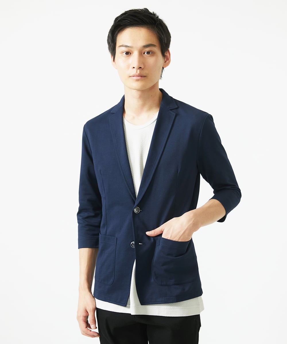MKDGC31130 MK MICHEL KLEIN HOMME(MKミッシェルクランオム) 【EC限定】七分袖ジャージジャケット / トライクールカノコ ネイビー