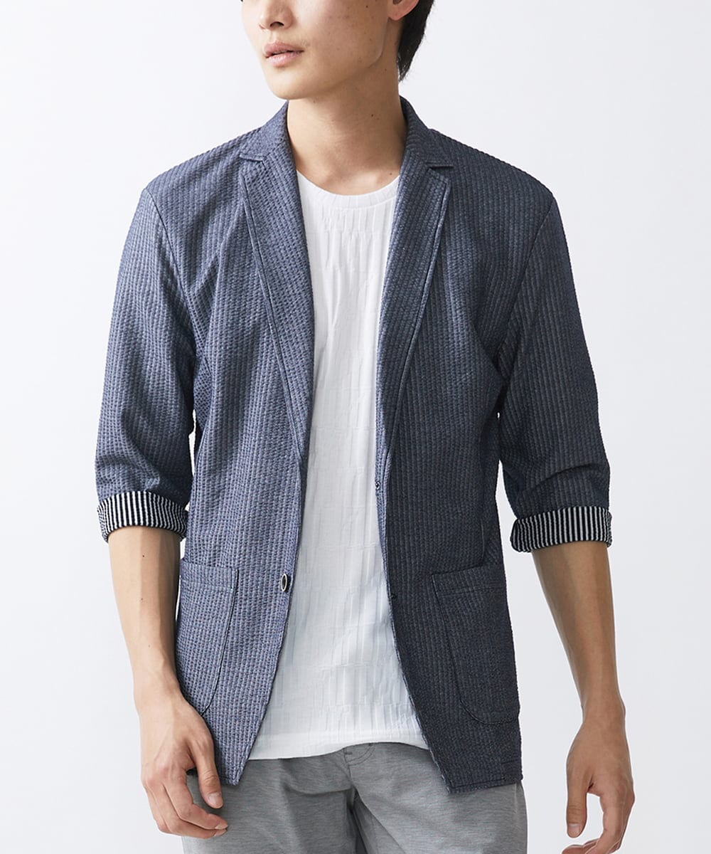 MKDGV52130 MK MICHEL KLEIN HOMME(MKミッシェルクランオム) 【ON/OFF対応】サッカージャージ ジャーディガン ブルー