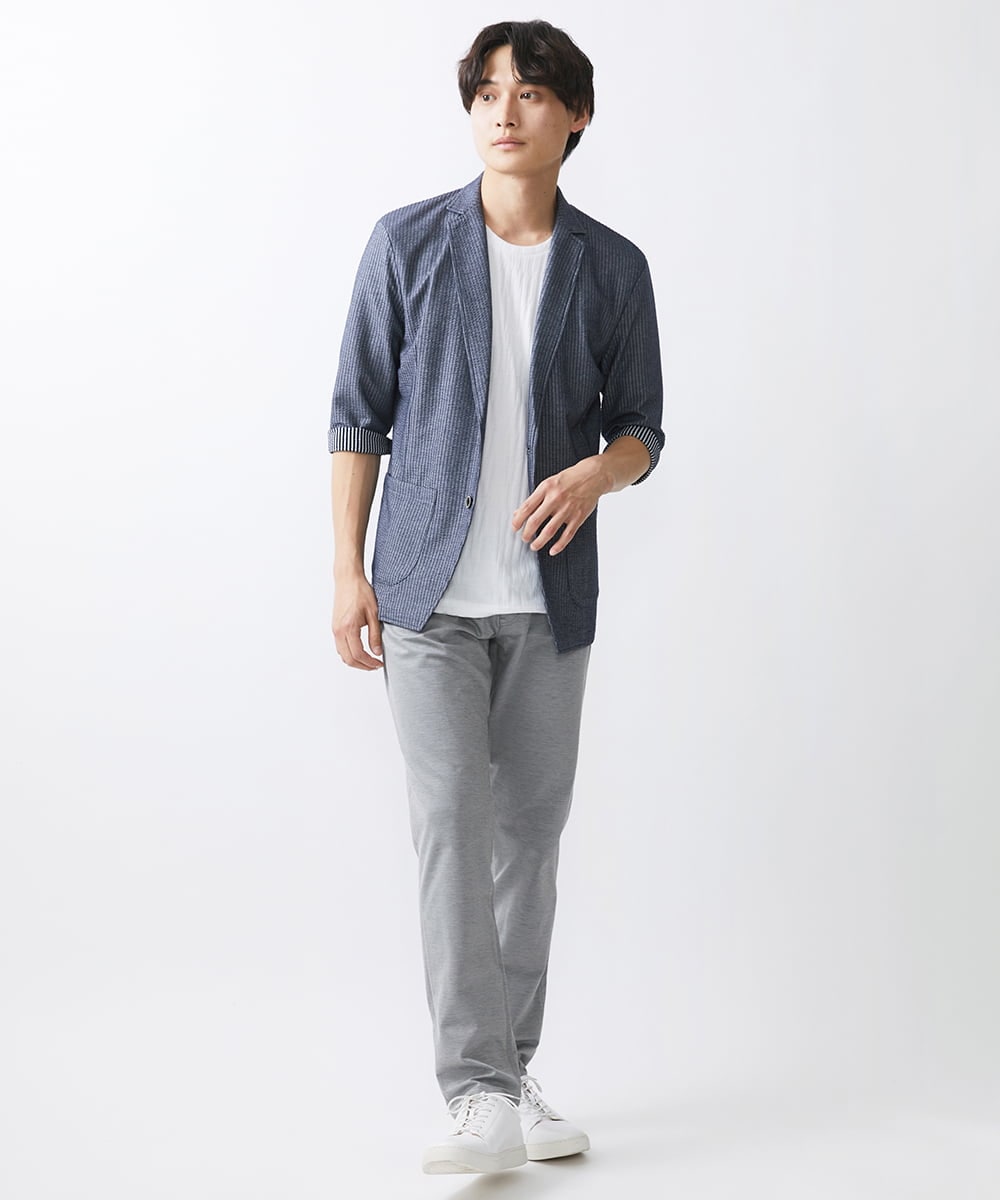 MKDGV52130 MK MICHEL KLEIN HOMME(MKミッシェルクランオム) 【ON/OFF対応】サッカージャージ ジャーディガン ブルー