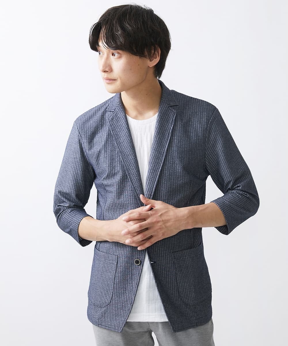 MKDGV52130 MK MICHEL KLEIN HOMME(MKミッシェルクランオム) 【ON/OFF対応】サッカージャージ ジャーディガン ブルー
