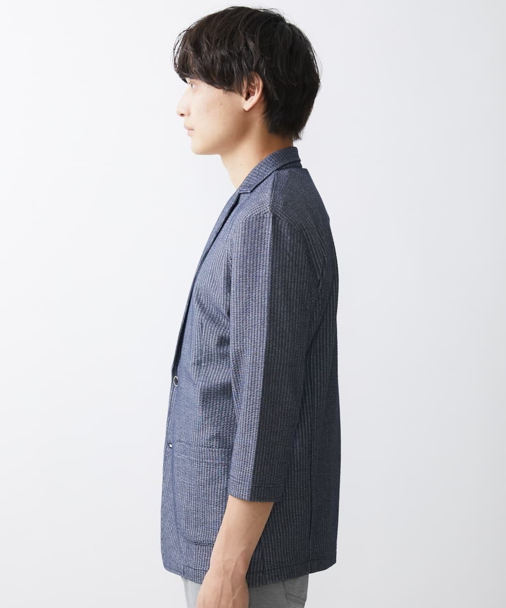 MKDGV52130 MK MICHEL KLEIN HOMME(MKミッシェルクランオム) 【ON/OFF対応】サッカージャージ ジャーディガン ブルー
