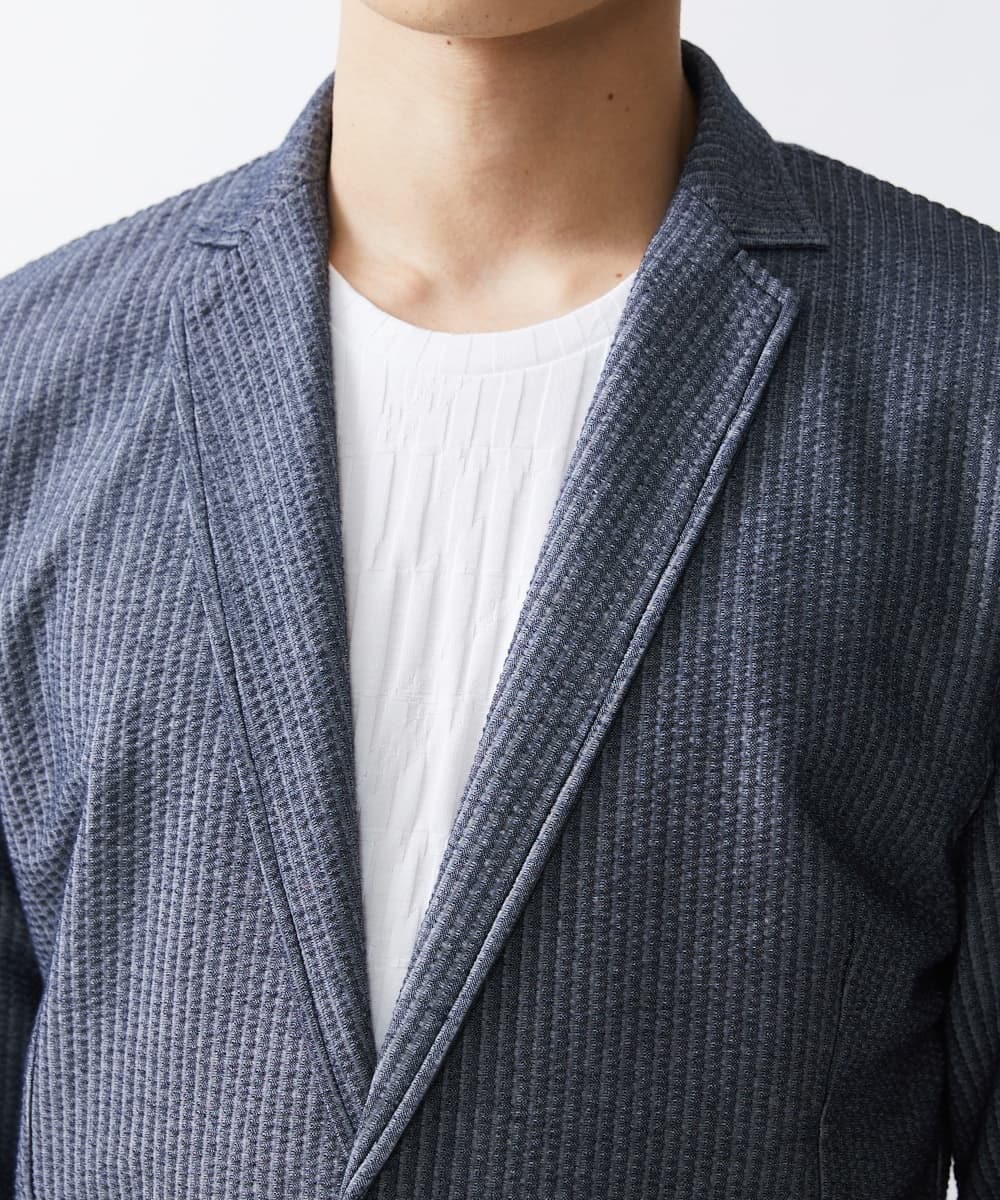 MKDGV52130 MK MICHEL KLEIN HOMME(MKミッシェルクランオム) 【ON/OFF対応】サッカージャージ ジャーディガン ブルー