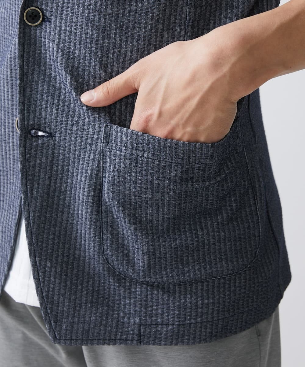 MKDGV52130 MK MICHEL KLEIN HOMME(MKミッシェルクランオム) 【ON/OFF対応】サッカージャージ ジャーディガン ブルー