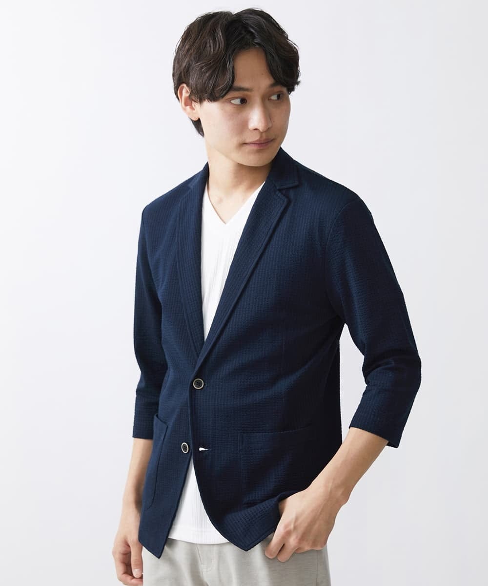 MKDGV52130 MK MICHEL KLEIN HOMME(MKミッシェルクランオム) 【ON/OFF対応】サッカージャージ ジャーディガン ネイビー