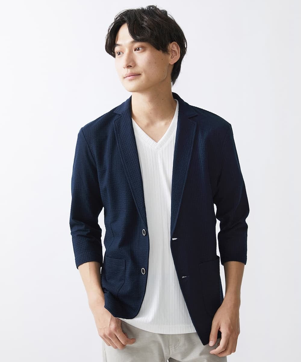 MKDGV52130 MK MICHEL KLEIN HOMME(MKミッシェルクランオム) 【ON/OFF対応】サッカージャージ ジャーディガン ネイビー