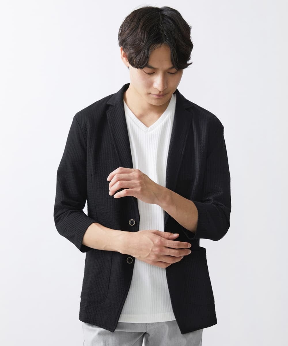 MKDGV52130 MK MICHEL KLEIN HOMME(MKミッシェルクランオム) 【ON/OFF対応】サッカージャージ ジャーディガン ブラック