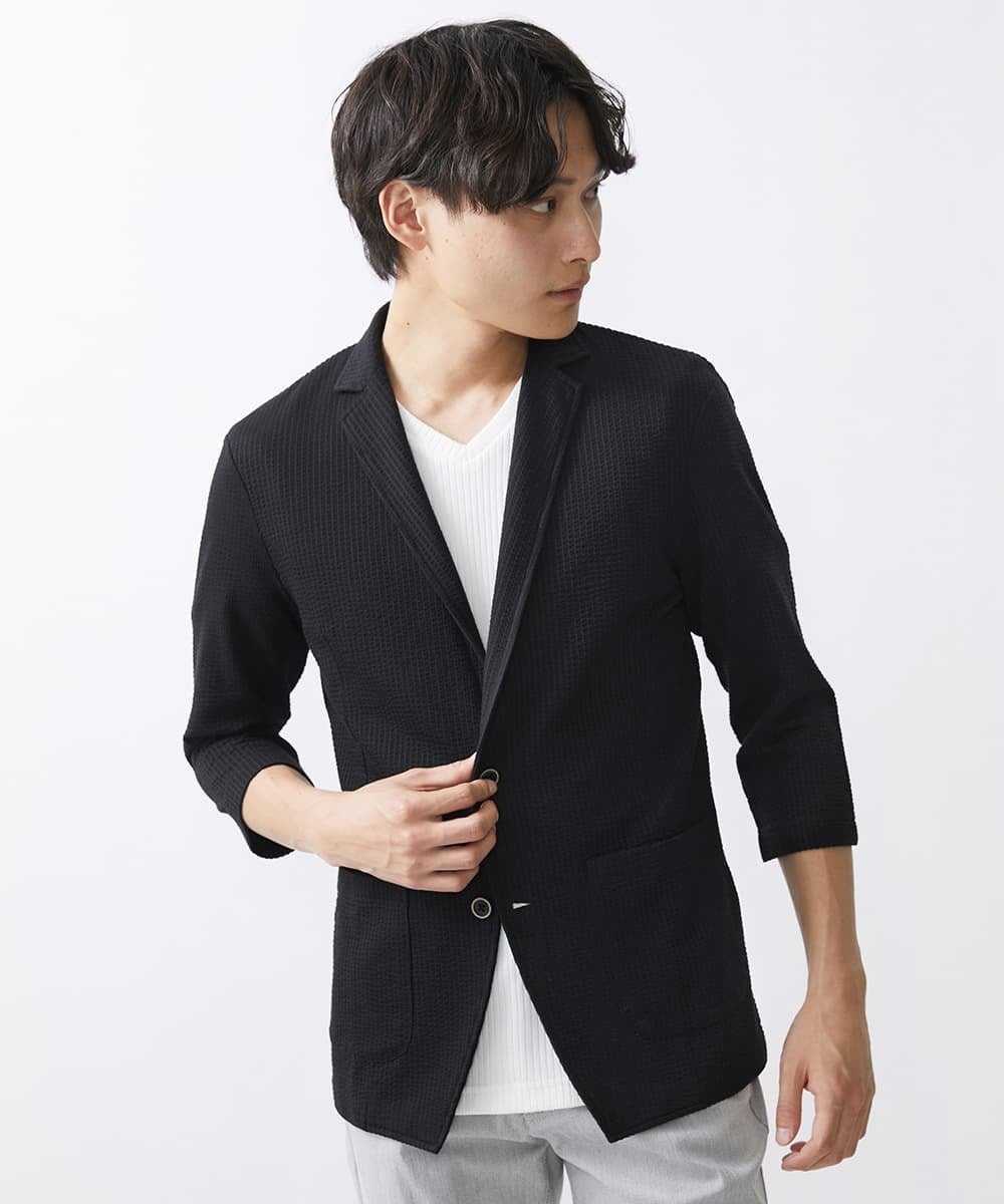 MKDGV52130 MK MICHEL KLEIN HOMME(MKミッシェルクランオム) 【ON/OFF対応】サッカージャージ ジャーディガン ブラック