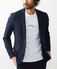MKDGV74270 MK MICHEL KLEIN HOMME(MKミッシェルクランオム) 【MonoMax 5月号掲載】リネンタッチ楊柳 テーラードジャケット /セットアップ対応 ネイビー