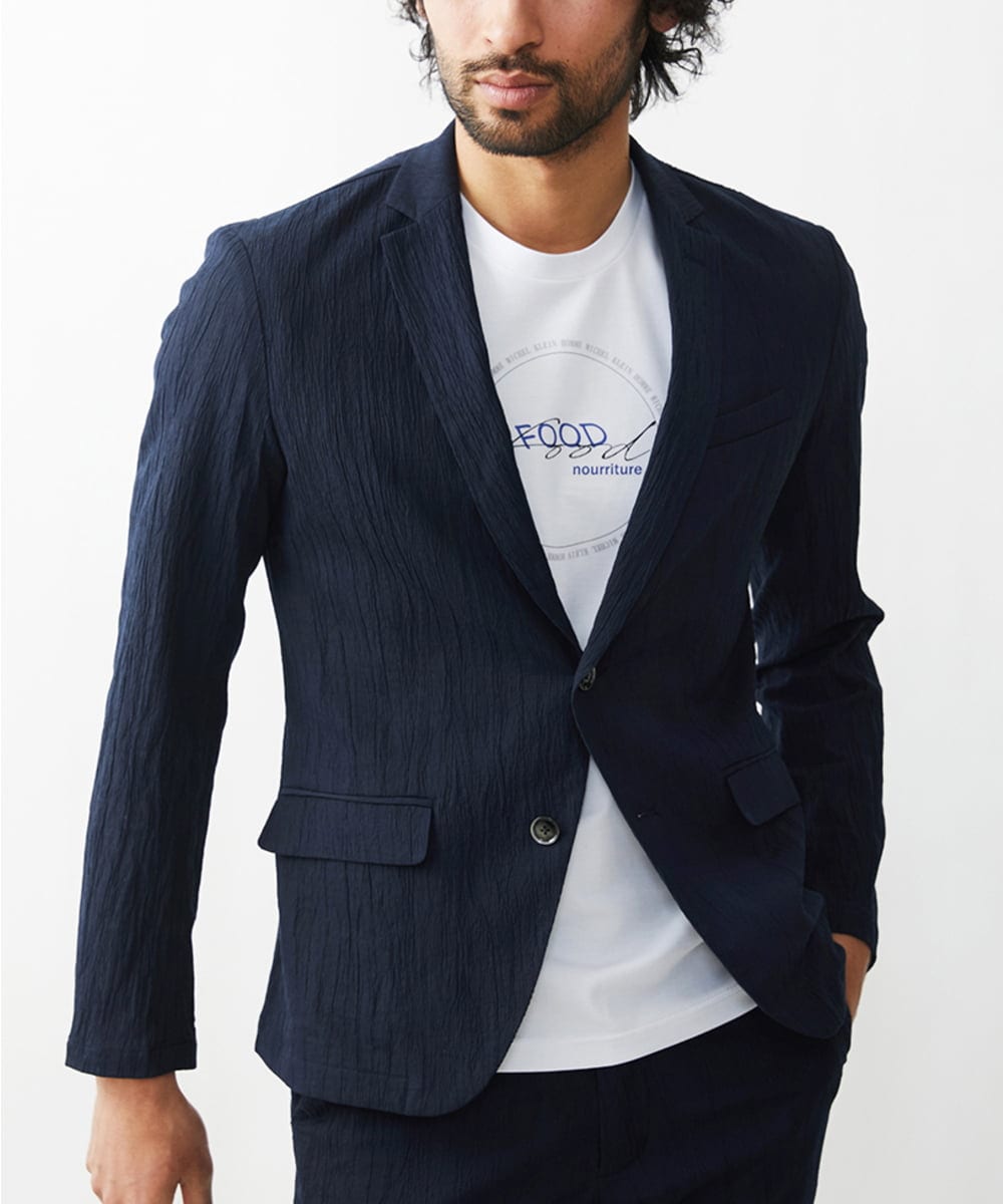 MKDGV74270 MK MICHEL KLEIN HOMME(MKミッシェルクランオム) 【MonoMax 5月号掲載】リネンタッチ楊柳 テーラードジャケット /セットアップ対応 ネイビー