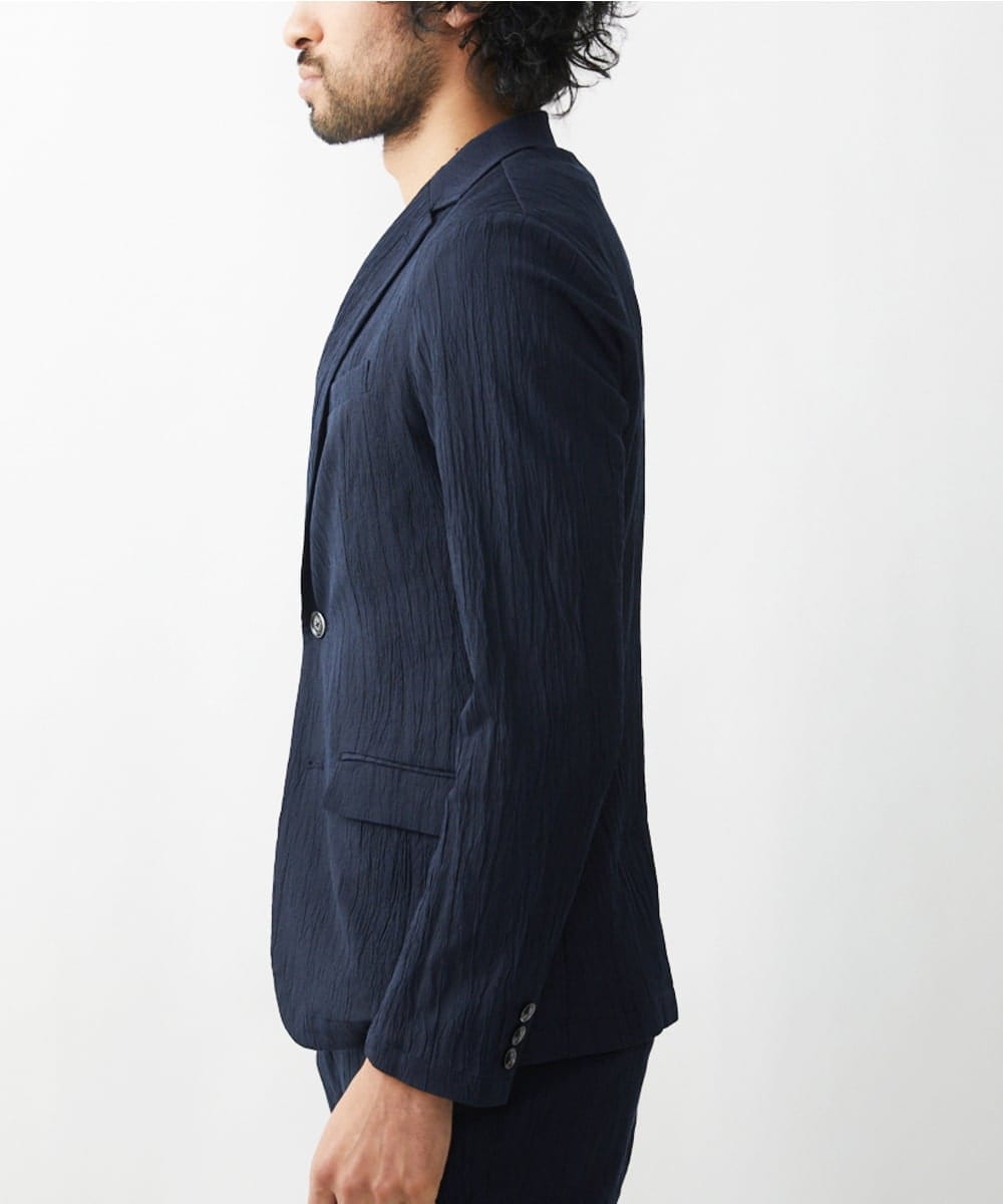 MKDGV74270 MK MICHEL KLEIN HOMME(MKミッシェルクランオム) 【MonoMax 5月号掲載】リネンタッチ楊柳 テーラードジャケット /セットアップ対応 ネイビー
