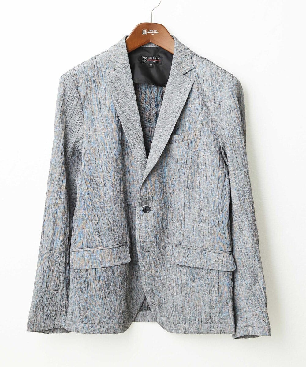 MKDGV74270 MK MICHEL KLEIN HOMME(MKミッシェルクランオム) 【MonoMax 5月号掲載】リネンタッチ楊柳 テーラードジャケット /セットアップ対応 グレー