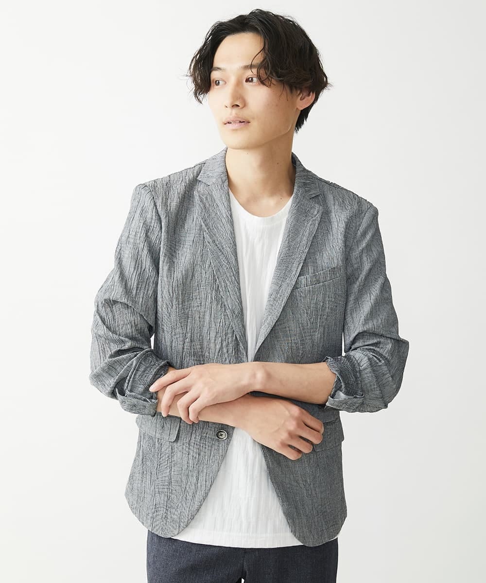 MKDGV74270 MK MICHEL KLEIN HOMME(MKミッシェルクランオム) 【MonoMax 5月号掲載】リネンタッチ楊柳 テーラードジャケット /セットアップ対応 グレー
