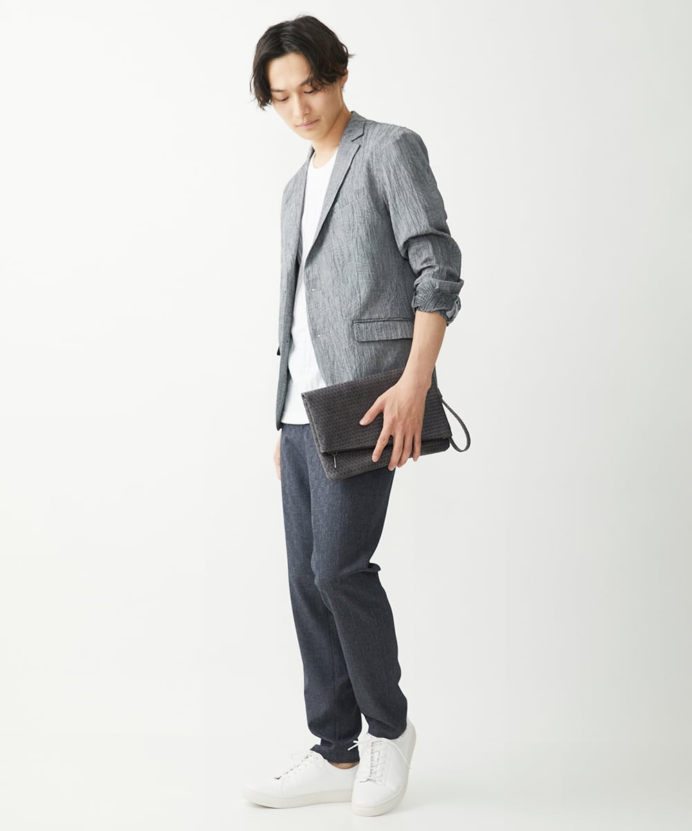 MKDGV74270 MK MICHEL KLEIN HOMME(MKミッシェルクランオム) 【MonoMax 5月号掲載】リネンタッチ楊柳 テーラードジャケット /セットアップ対応 グレー