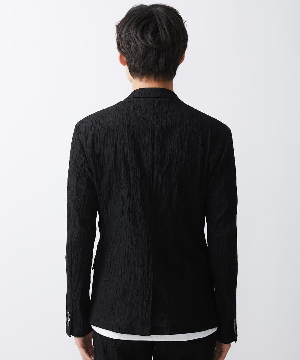 MKDGV74270 MK MICHEL KLEIN HOMME(MKミッシェルクランオム) 【MonoMax 5月号掲載】リネンタッチ楊柳 テーラードジャケット /セットアップ対応 ブラック