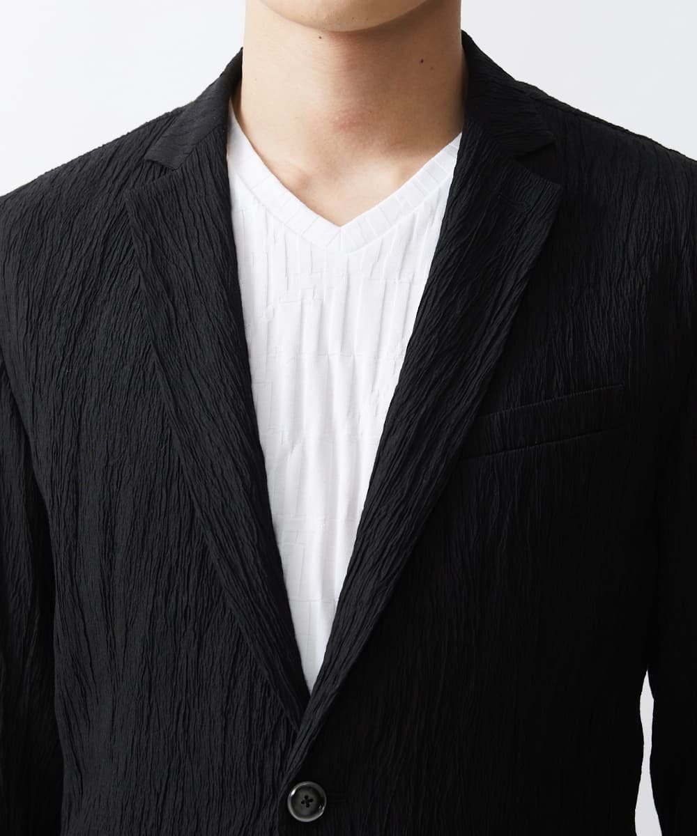 MKDGV74270 MK MICHEL KLEIN HOMME(MKミッシェルクランオム) 【MonoMax 5月号掲載】リネンタッチ楊柳 テーラードジャケット /セットアップ対応 ブラック
