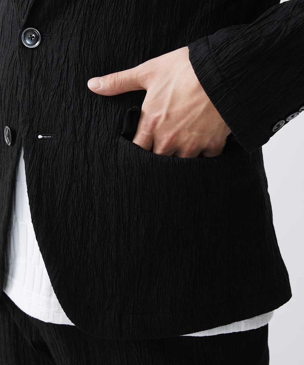 MKDGV74270 MK MICHEL KLEIN HOMME(MKミッシェルクランオム) 【MonoMax 5月号掲載】リネンタッチ楊柳 テーラードジャケット /セットアップ対応 ブラック