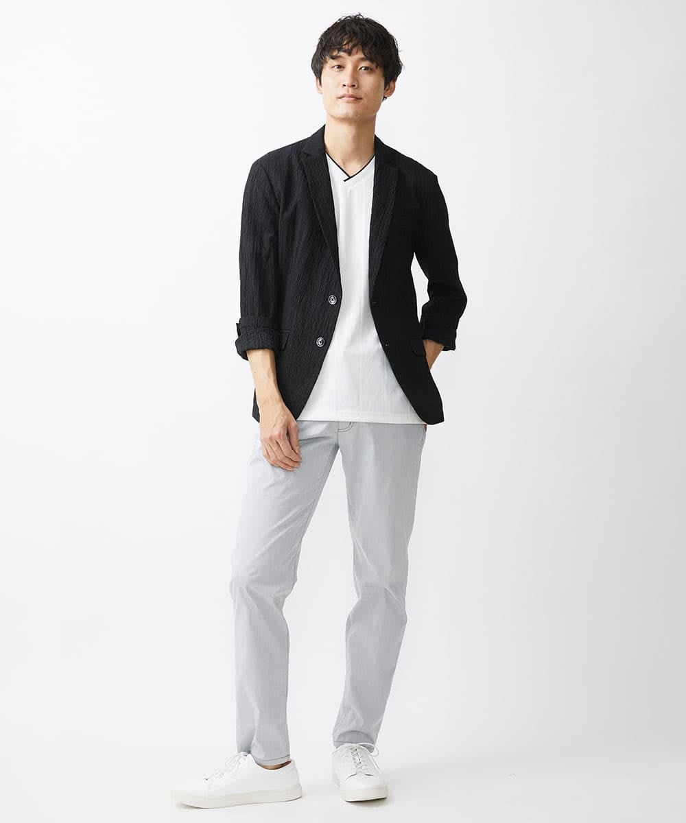 MKDGV74270 MK MICHEL KLEIN HOMME(MKミッシェルクランオム) 【MonoMax 5月号掲載】リネンタッチ楊柳 テーラードジャケット /セットアップ対応 ブラック