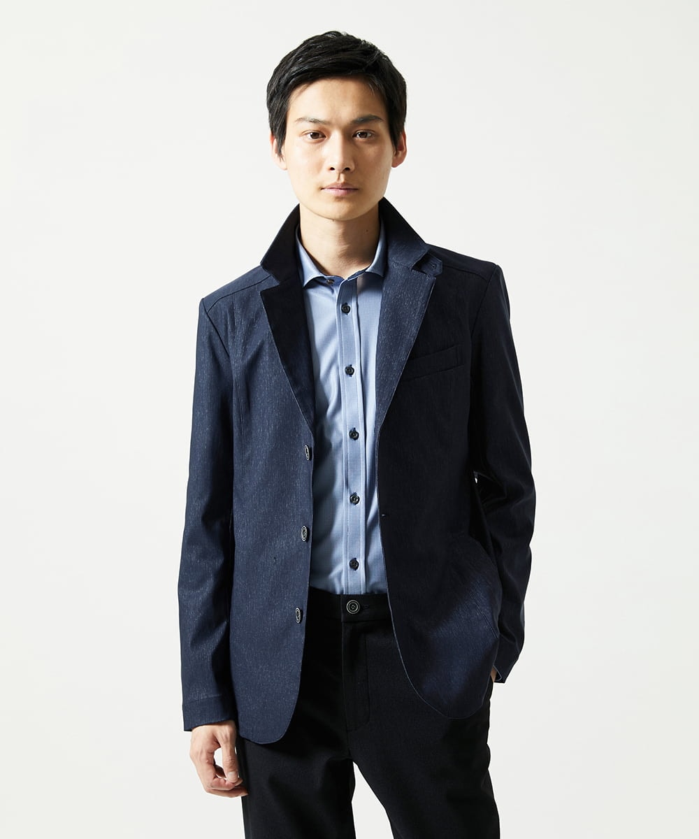 MKDJA70230 MK MICHEL KLEIN HOMME(MKミッシェルクランオム) ハケメシャンブレー コンバーチブルジャケット ネイビー