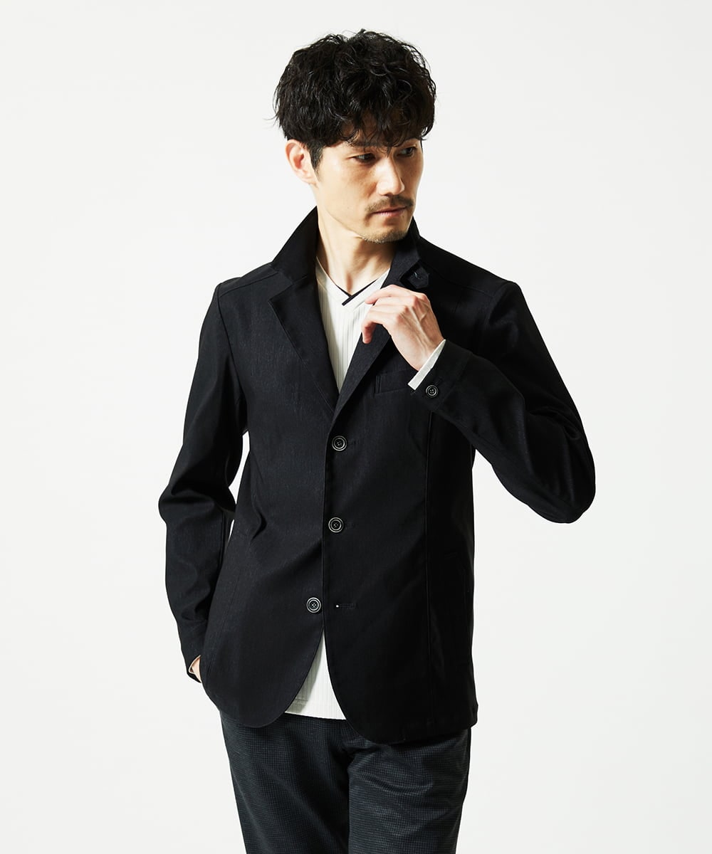 MKDJA70230 MK MICHEL KLEIN HOMME(MKミッシェルクランオム) ハケメシャンブレー コンバーチブルジャケット ブラック
