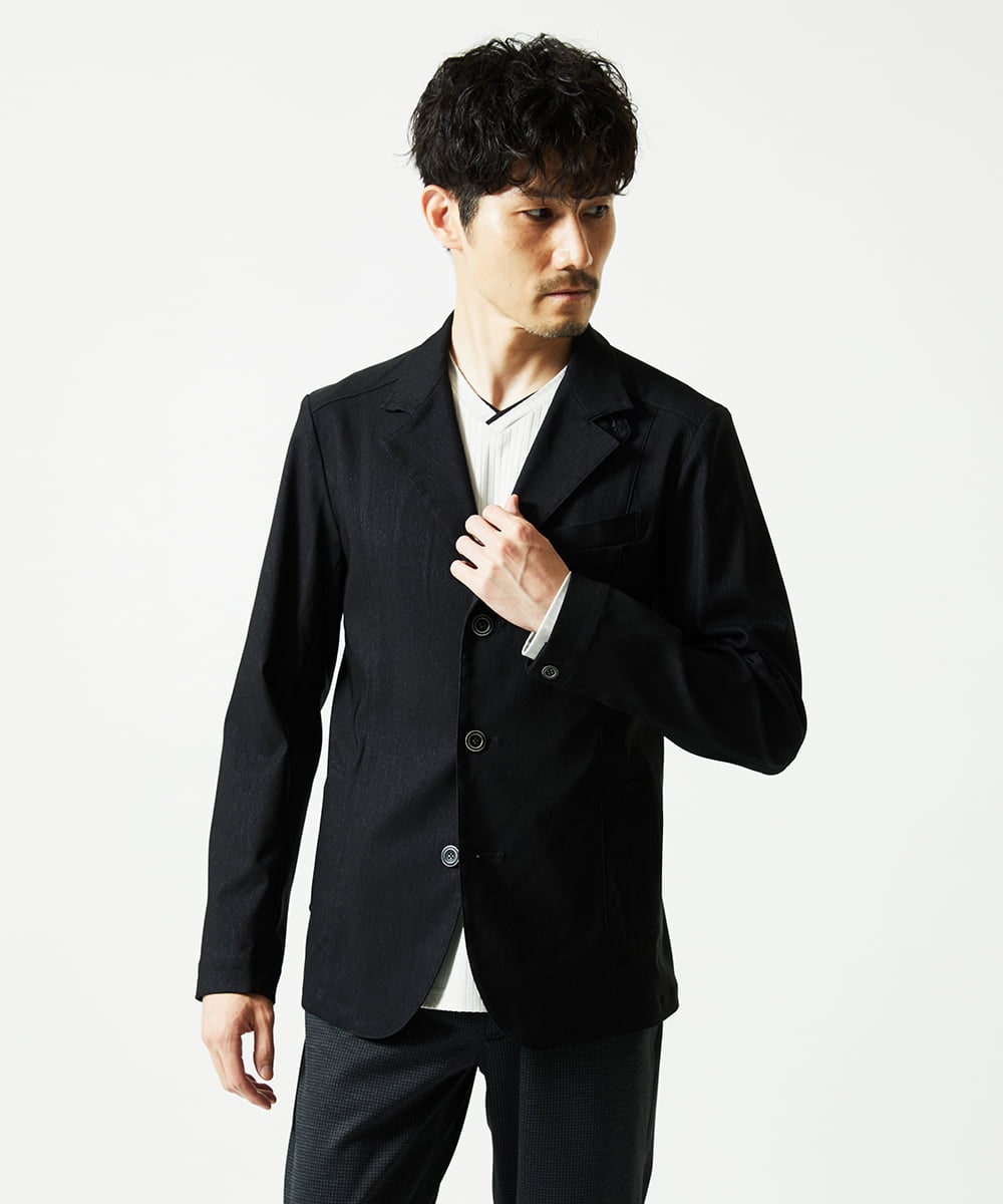 MKDJA70230 MK MICHEL KLEIN HOMME(MKミッシェルクランオム) ハケメシャンブレー コンバーチブルジャケット ブラック