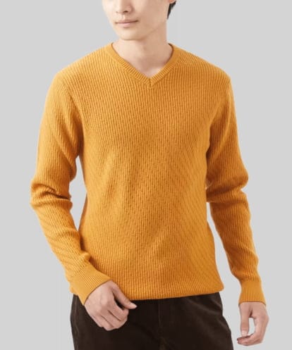 MKFAA60110 MK MICHEL KLEIN HOMME 【残りわずか/在庫限り/洗濯機で洗える】Vネックニット/バイヤスへリンボン