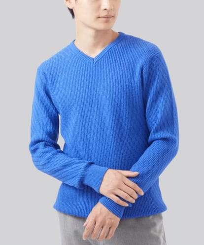 MKFAA60110 MK MICHEL KLEIN HOMME 【残りわずか/在庫限り/洗濯機で洗える】Vネックニット/バイヤスへリンボン