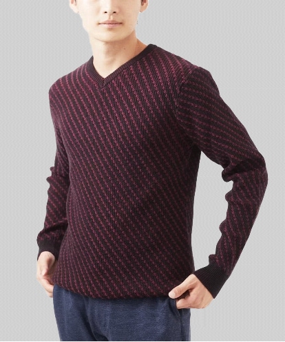 MKFAA60110 MK MICHEL KLEIN HOMME 【残りわずか/在庫限り/洗濯機で洗える】Vネックニット/バイヤスへリンボン