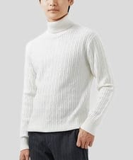MKFAA61110 MK MICHEL KLEIN HOMME(MKミッシェルクランオム) 【残りわずか/洗濯機で洗える】タートルニット/ステアストライプ ホワイト