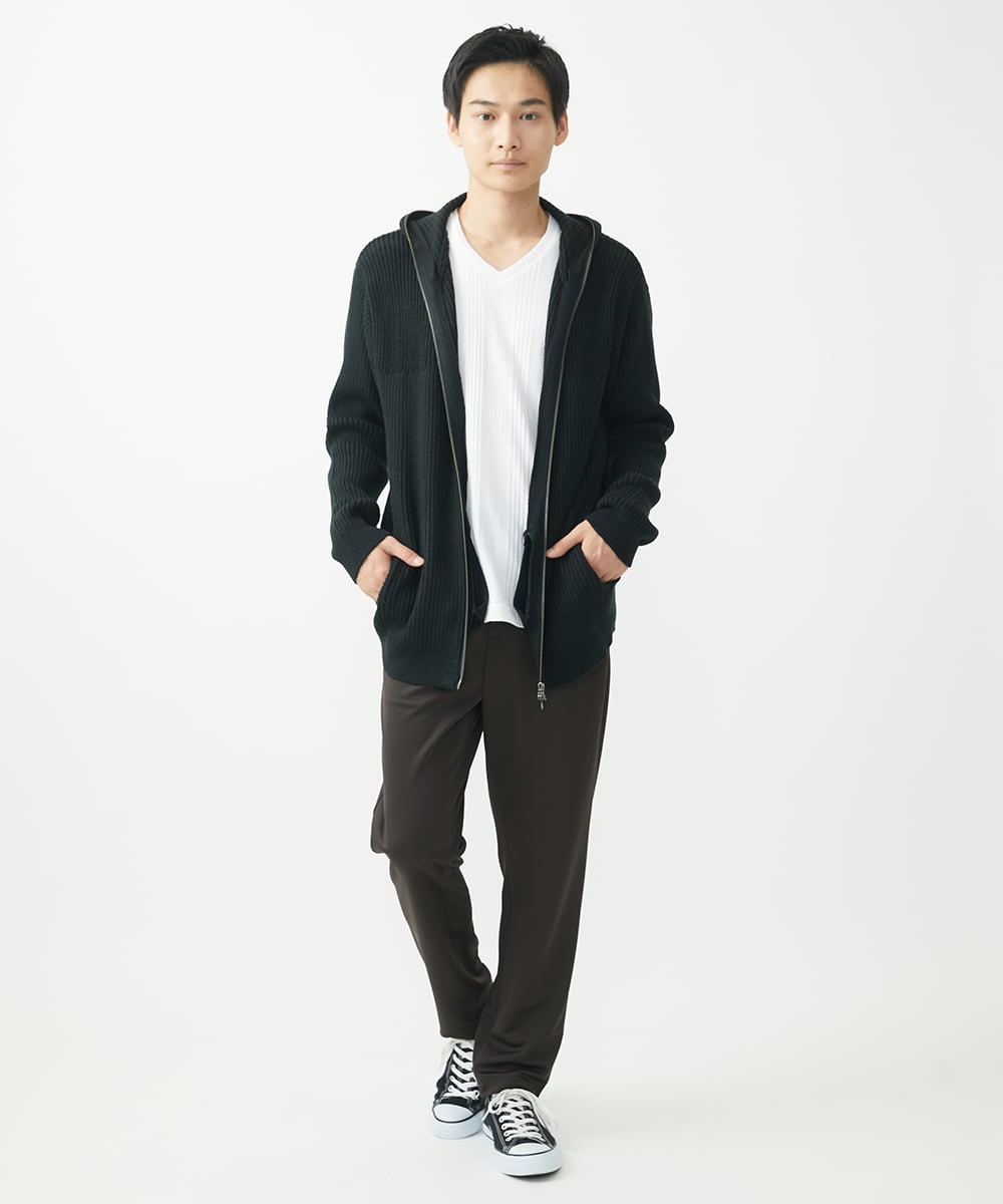 MKFAC15140 MK MICHEL KLEIN HOMME(MKミッシェルクランオム) 【洗える】ニットフードカーディガン / バルキーアクリル畔 ブラック