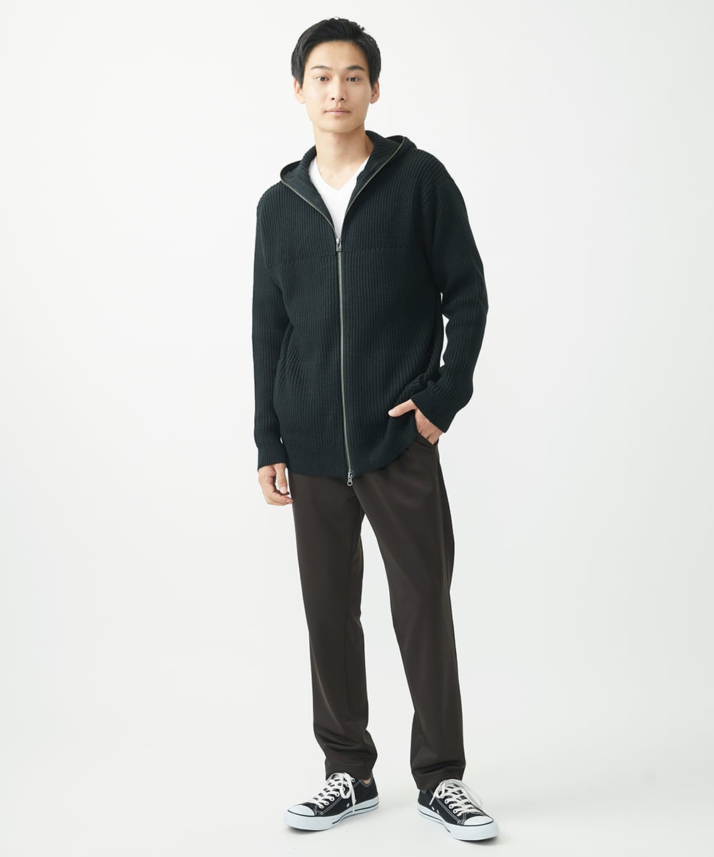 MKFAC15140 MK MICHEL KLEIN HOMME(MKミッシェルクランオム) 【洗える】ニットフードカーディガン / バルキーアクリル畔 ブラック