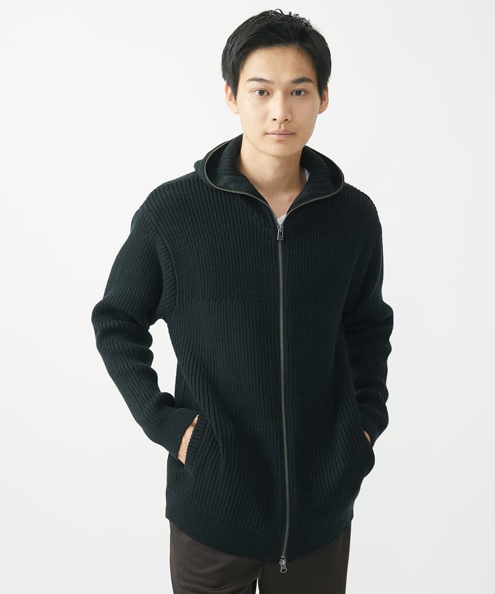 MKFAC15140 MK MICHEL KLEIN HOMME(MKミッシェルクランオム) 【洗える】ニットフードカーディガン / バルキーアクリル畔 ブラック