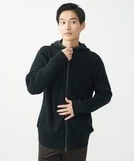 MKFAC15140 MK MICHEL KLEIN HOMME(MKミッシェルクランオム) 【洗える】ニットフードカーディガン / バルキーアクリル畔 ブラック