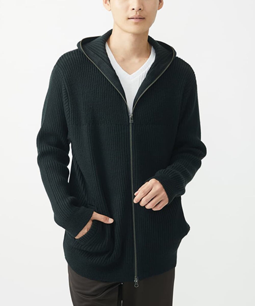 MKFAC15140 MK MICHEL KLEIN HOMME(MKミッシェルクランオム) 【洗える】ニットフードカーディガン / バルキーアクリル畔 ブラック