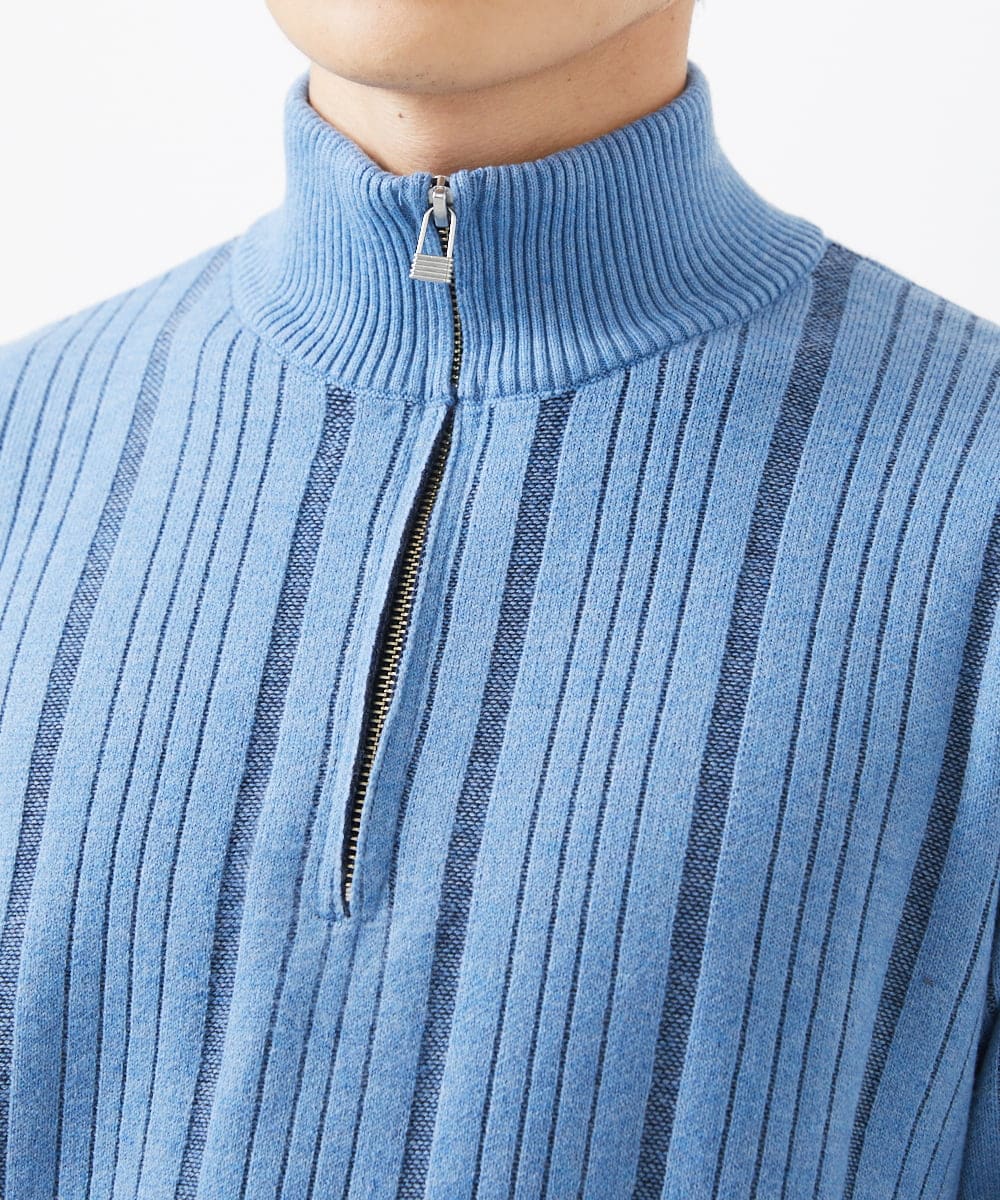 MKFAC23110 MK MICHEL KLEIN HOMME(MKミッシェルクランオム) ハーフジップニット/REポリエステルストライプタック ライトブルー