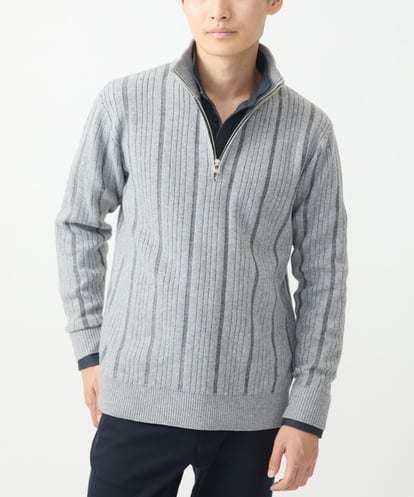 MKFAC23110 MK MICHEL KLEIN HOMME ハーフジップニット/REポリエステルストライプタック