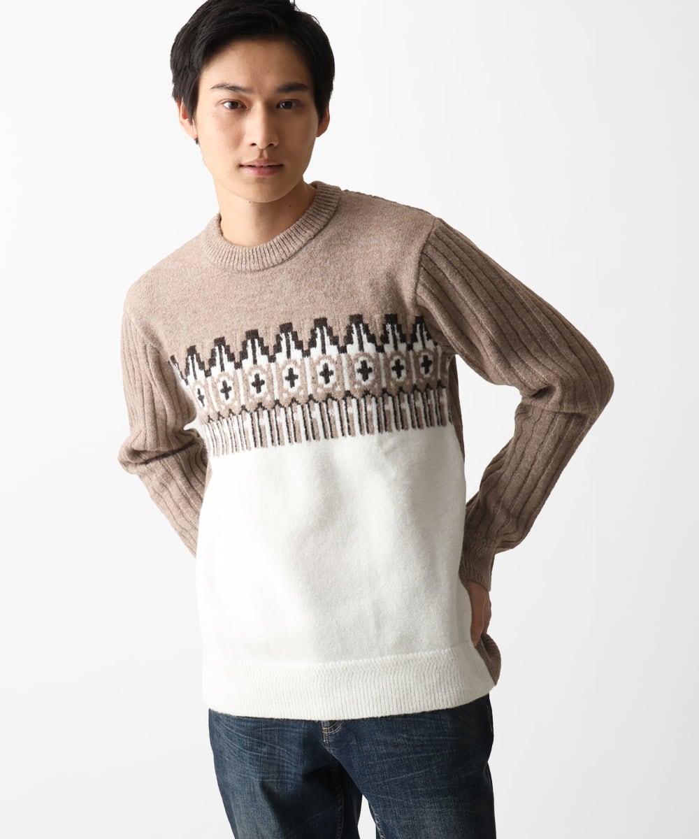 MKFAC37089 MK MICHEL KLEIN HOMME(MKミッシェルクランオム) MKHフェアアイルジャガードニット ネイビー