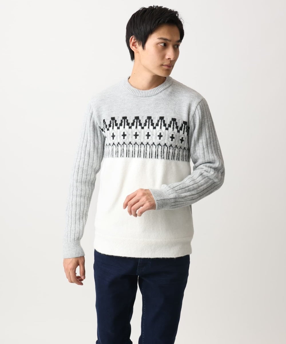 MKFAC37089 MK MICHEL KLEIN HOMME(MKミッシェルクランオム) MKHフェアアイルジャガードニット ネイビー