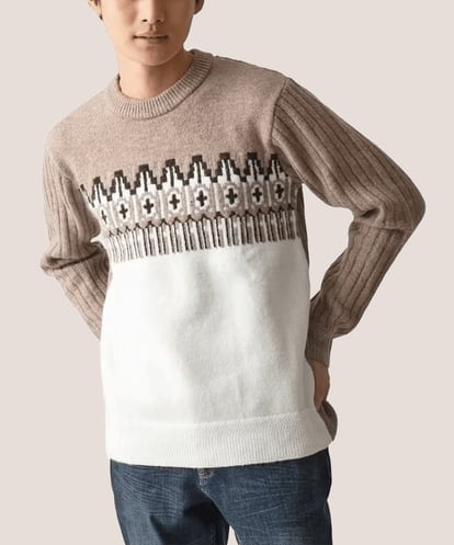 MKFAC37089 MK MICHEL KLEIN HOMME 【在庫限り！/洗える】MKHフェアアイルジャガードニット