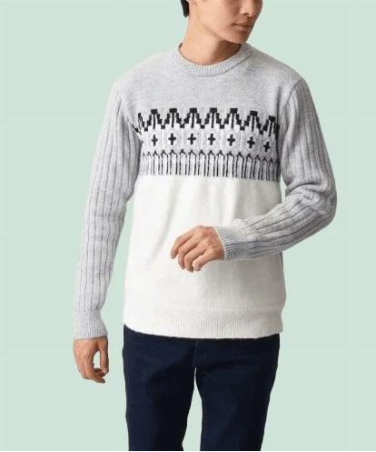 MKFAC37089 MK MICHEL KLEIN HOMME 【在庫限り！/洗える】MKHフェアアイルジャガードニット