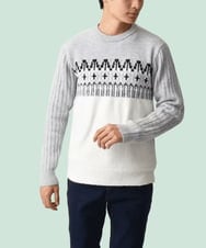 MKFAC37089 MK MICHEL KLEIN HOMME(MKミッシェルクランオム) 【在庫限り！/洗える】MKHフェアアイルジャガードニット グレー