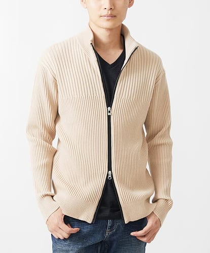 MKFAC51140 MK MICHEL KLEIN HOMME 【洗濯機で洗える】ニットジップカーディガン/2トーンハリヌキドライバーズニット