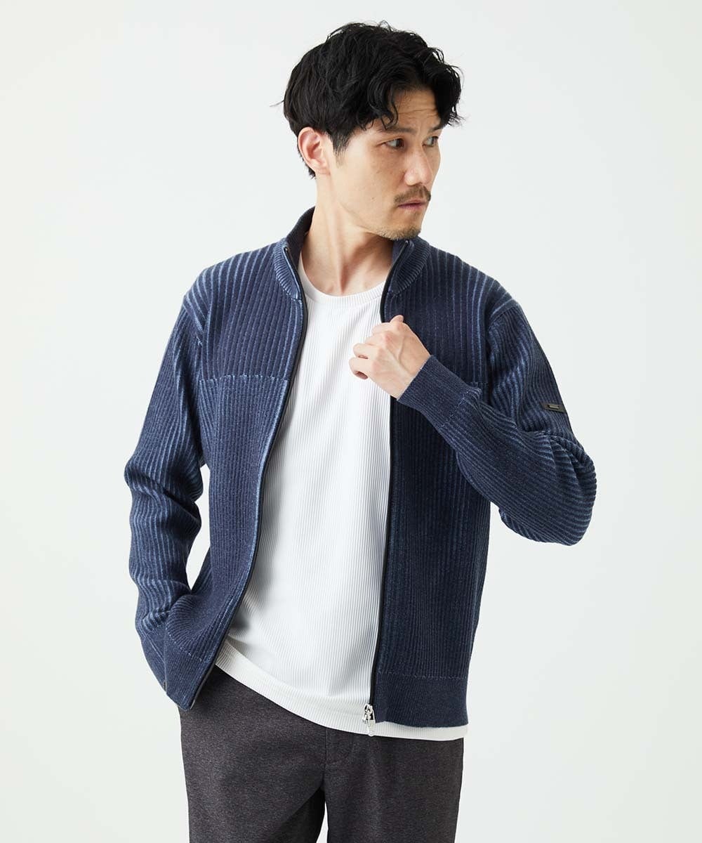 MKFAD51140 MK MICHEL KLEIN HOMME(MKミッシェルクランオム) ドライバーズニット スタンドカーディガン ブルー