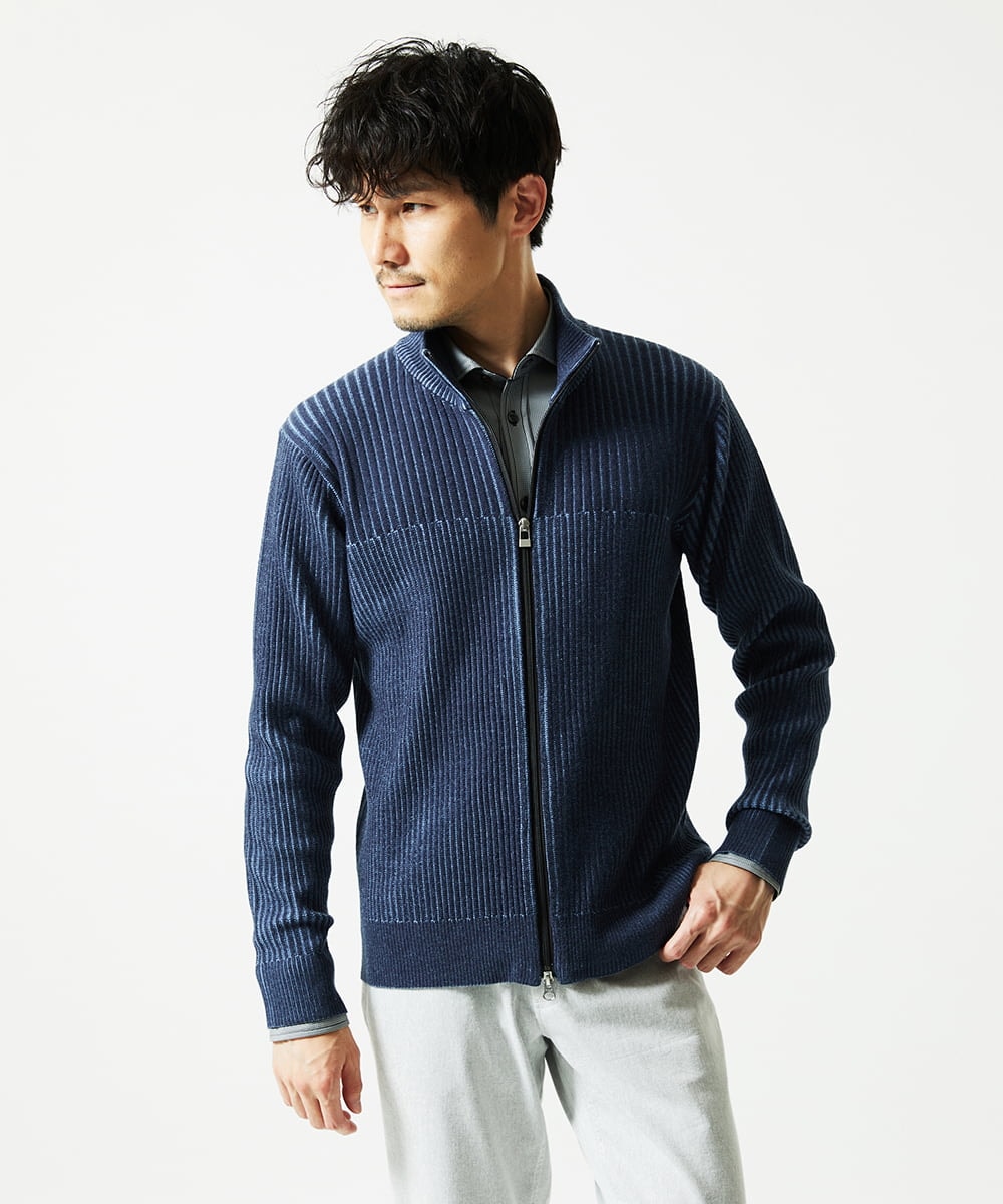 MKFAD51140 MK MICHEL KLEIN HOMME(MKミッシェルクランオム) ドライバーズニット スタンドカーディガン ブルー