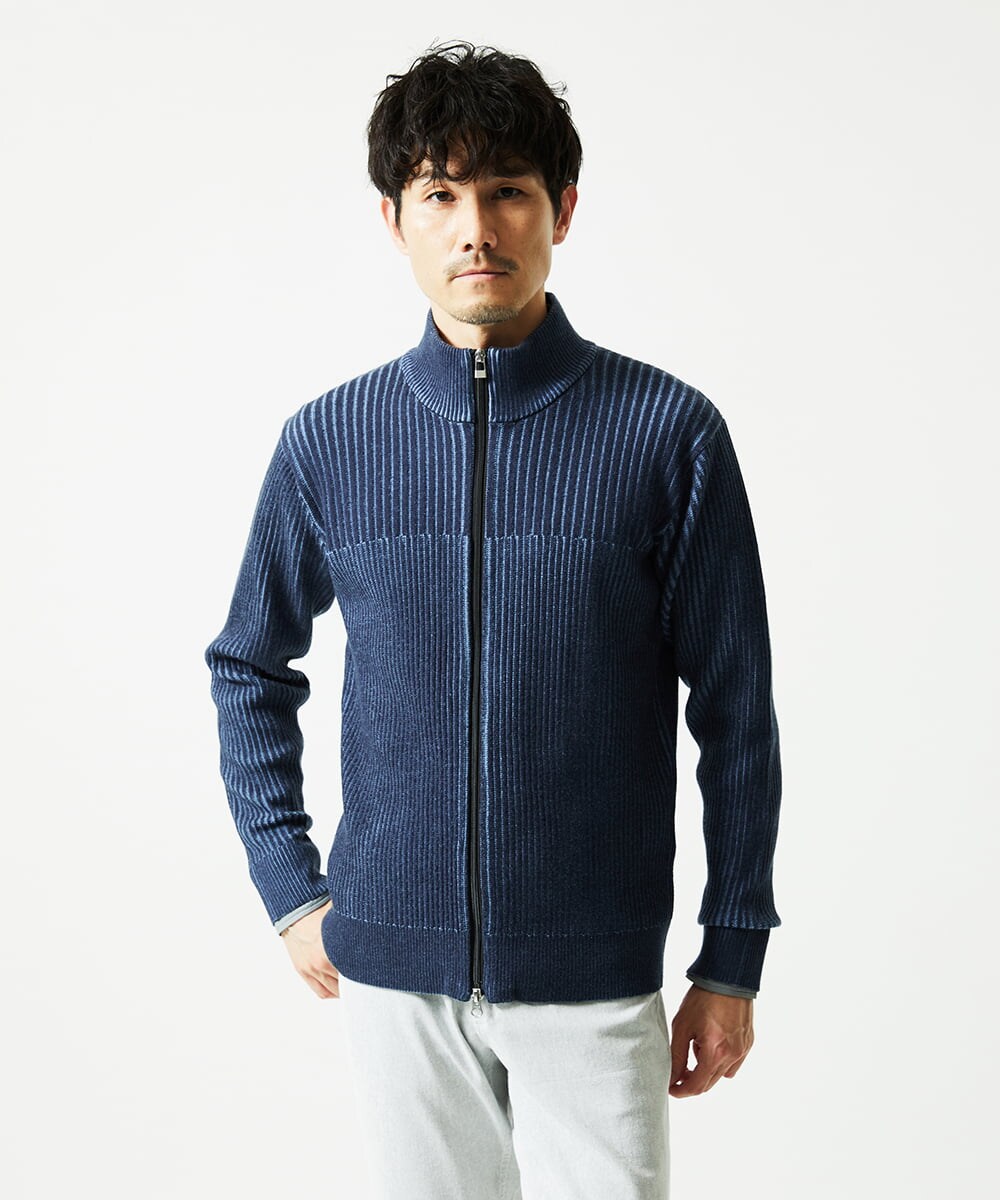 MKFAD51140 MK MICHEL KLEIN HOMME(MKミッシェルクランオム) ドライバーズニット スタンドカーディガン ブルー