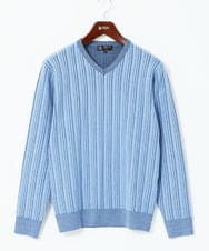 MKFAD60099 MK MICHEL KLEIN HOMME(MKミッシェルクランオム) 【Vネック/洗濯機で洗える】ランダムタック ストライプニット ライトブルー