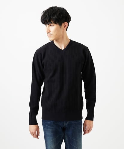 MKFAD60099 MK MICHEL KLEIN HOMME 【Vネック/洗濯機で洗える】ランダムタック ストライプニット